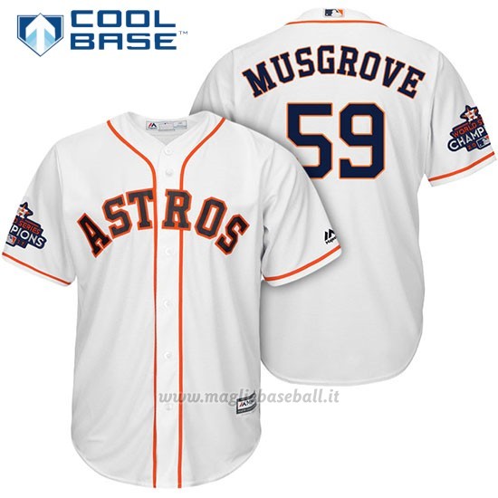 Maglia Baseball Uomo Houston Astros 2017 World Series Campione Joe Musgrove Bianco Cool Base